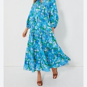 Pomander Place Blue Green Floral Maxi Dress